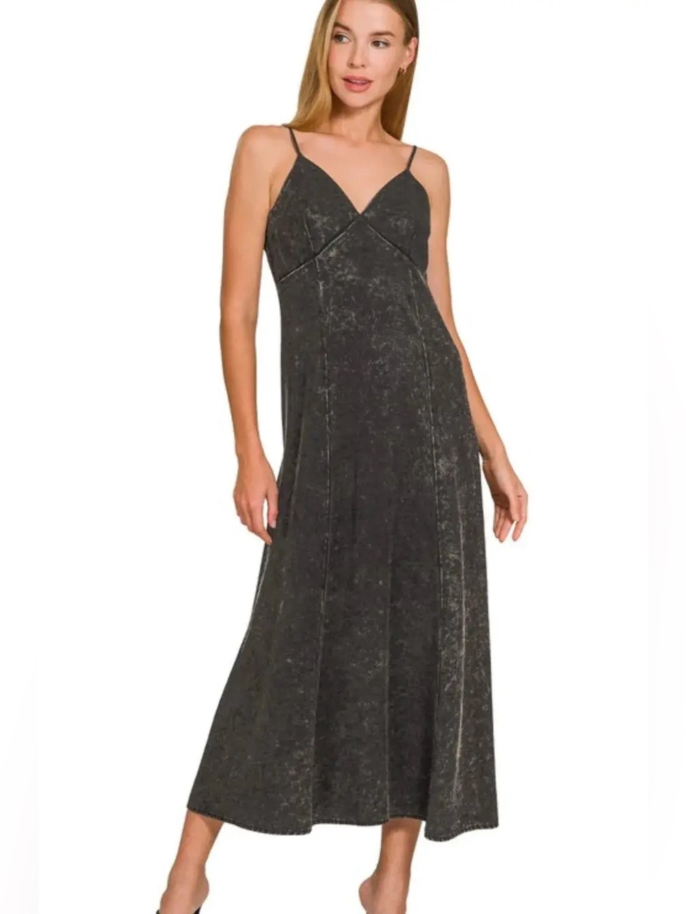 ZENANA TENCEL MINERAL WASHED MAXI DRESS Black NWT Small MSRP $99
